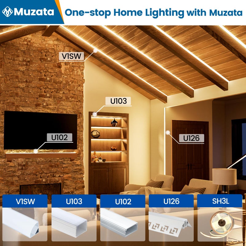 Muzata 10Pack 6.6FT/2M V Shape LED Channel Black Aluminum LED Strip Diffuser Channel with Milky White Cover Corner Lighting Easy Installation V1SW BW 2M - Image 5